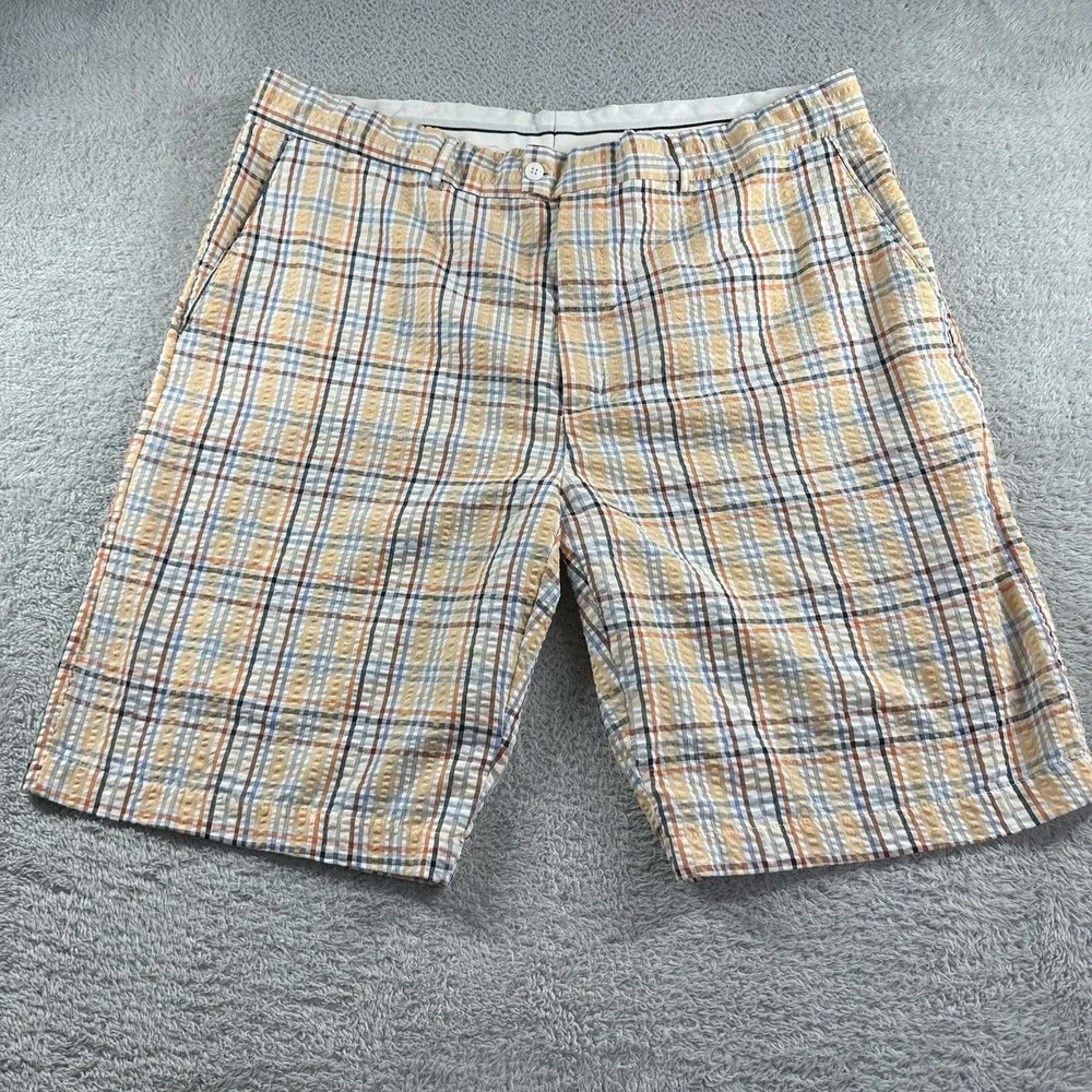 Gino Lussari Seerksucker Shorts‎ Mens 42 Plaid Lightweight Golf Spring Summer